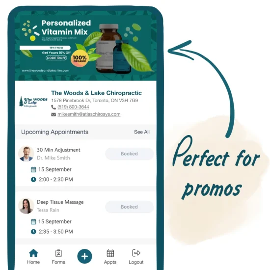 Online booking workflow for a chiropractic clinic