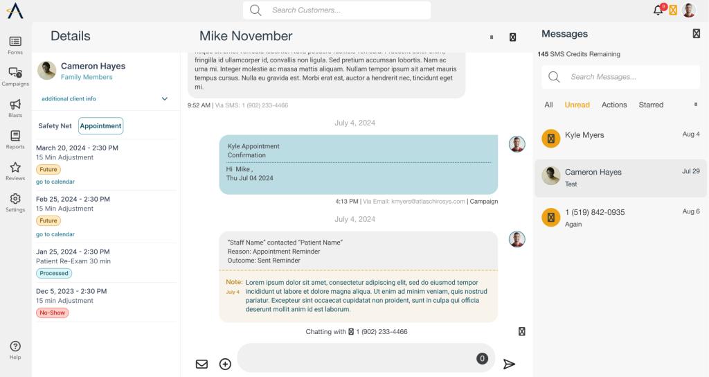Two-way patient messaging for chiropractic clinics