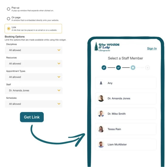 Online booking workflow for a chiropractic clinic